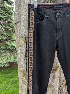 BARABAS Mens Jeans 32 Black  Skinny Greek Design Denim Vintage Rhinestone